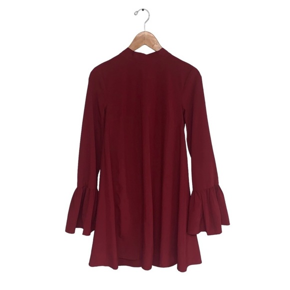 Lulus Dress Size Small Wine Red Long‎ Sleeve Oversized Flowy Flared Bell Sleeve - Picture 1 of 11